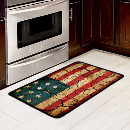 Cracked American Flag Print Kitchen Mat