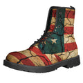 Cracked American Flag Print Lace-Up Boots