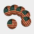 Cracked American Flag Print Leather Coaster Set