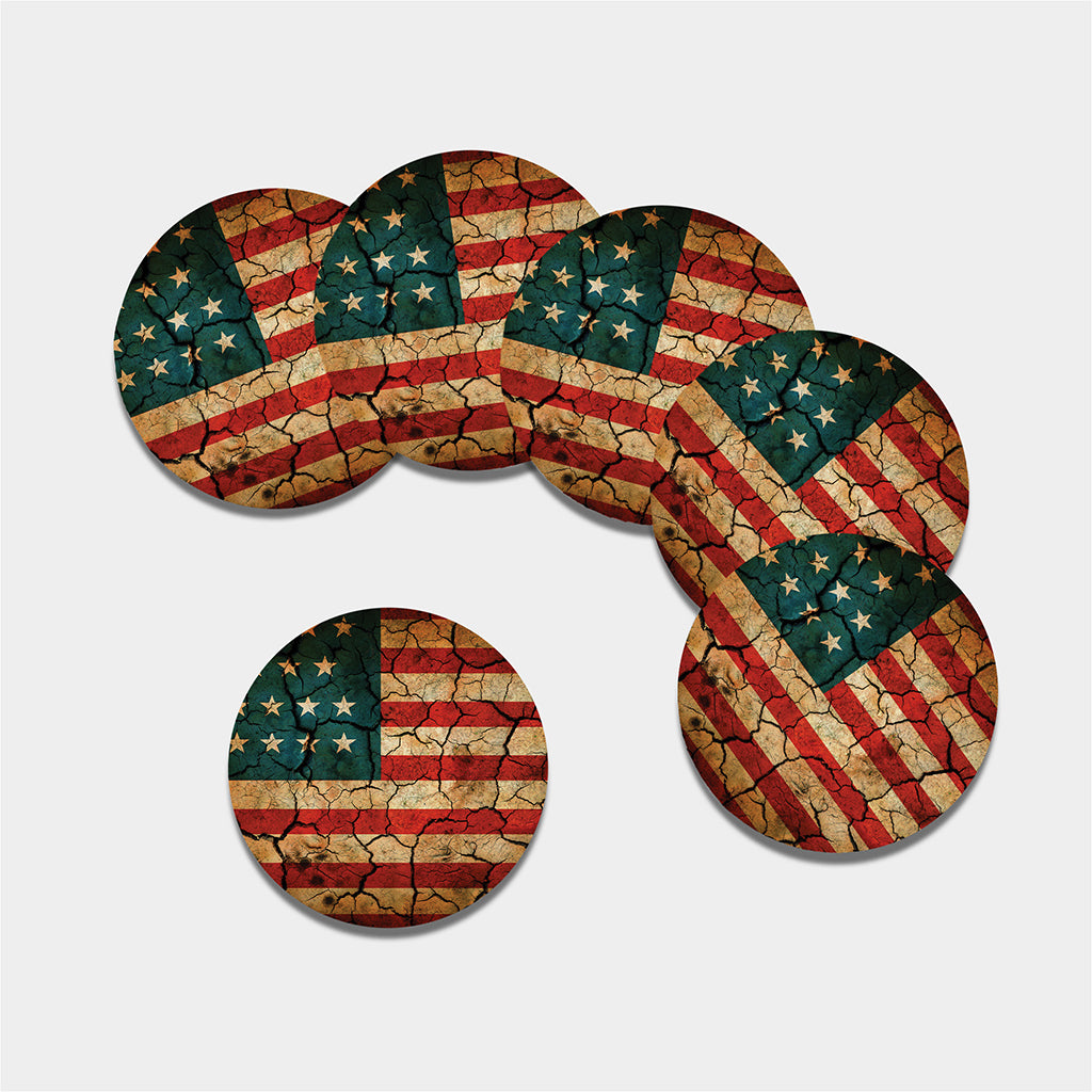 Cracked American Flag Print Leather Coaster Set