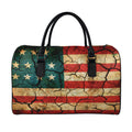 Cracked American Flag Print Leather Duffel Bag
