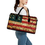 Cracked American Flag Print Leather Duffle Bag