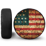 Cracked American Flag Print Leather Spare Tire Cover