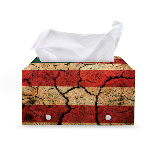Cracked American Flag Print Leather Tissue Box Cover