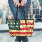 Cracked American Flag Print Leather Tote Bag