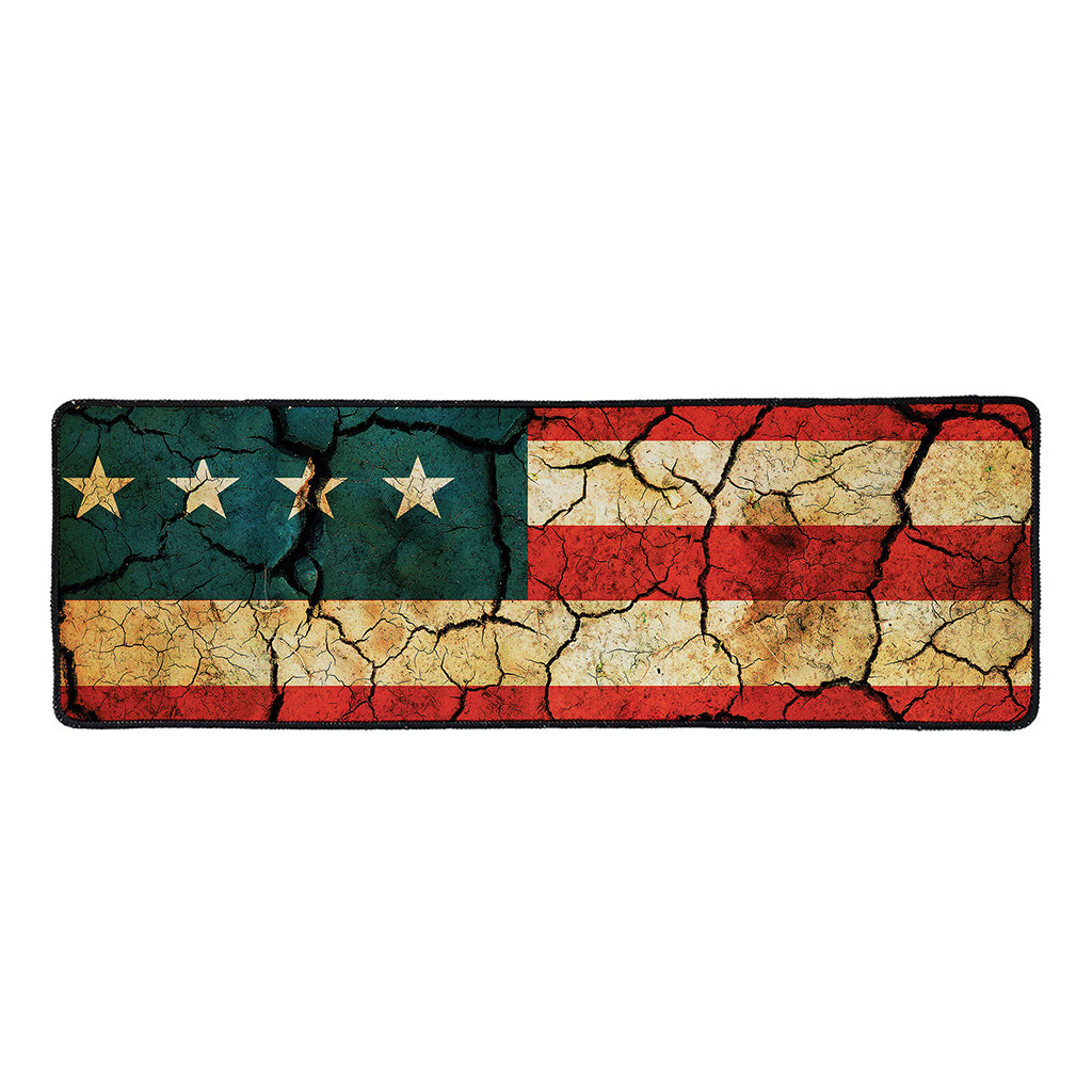 Cracked American Flag Print Long Kitchen Mat