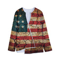 Cracked American Flag Print Long Sleeve Short Coat