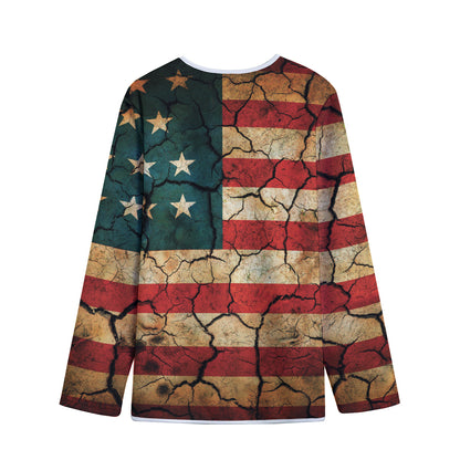 Cracked American Flag Print Long Sleeve Short Coat