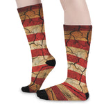 Cracked American Flag Print Long Socks