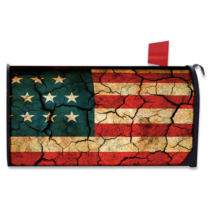 Cracked American Flag Print Mailbox Cover