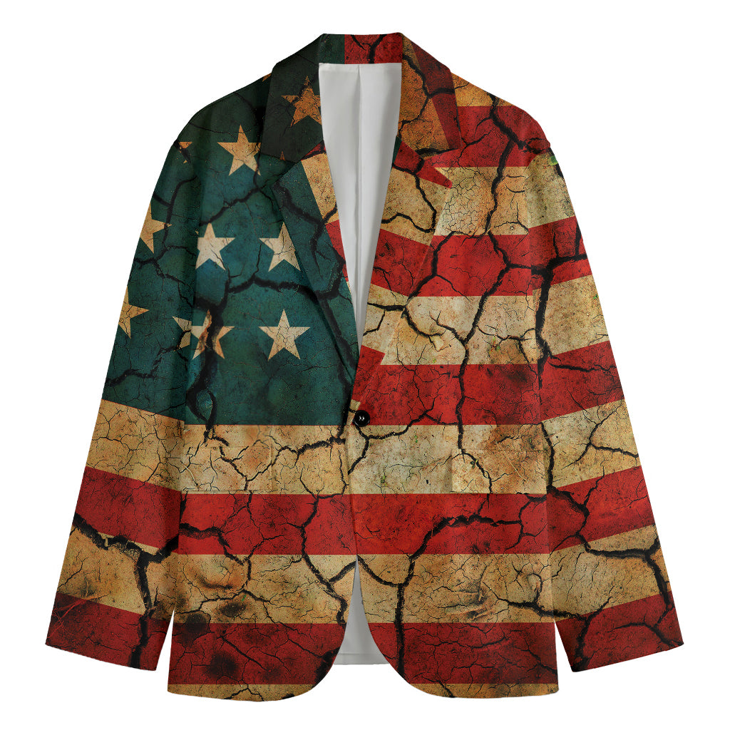 Cracked American Flag Print Men's Blazer