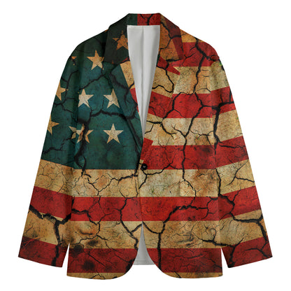 Cracked American Flag Print Men's Blazer