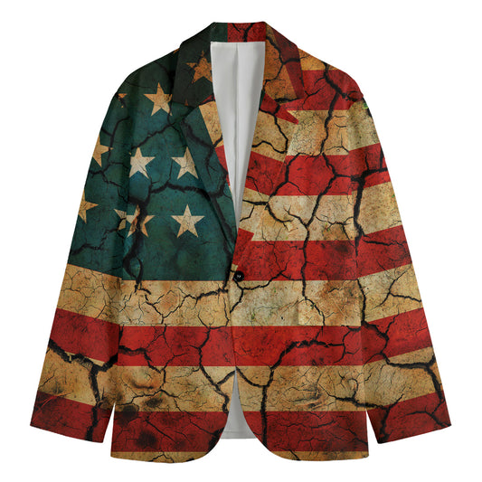 Cracked American Flag Print Men's Blazer