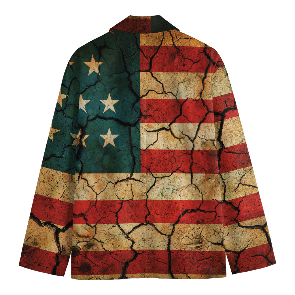 Cracked American Flag Print Men's Blazer