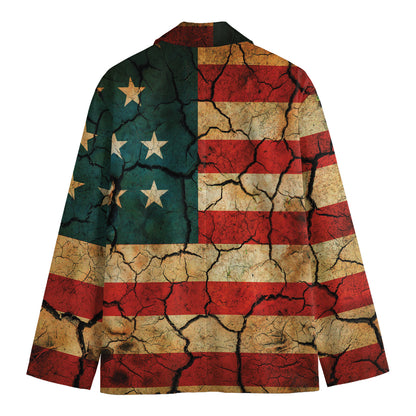 Cracked American Flag Print Men's Blazer