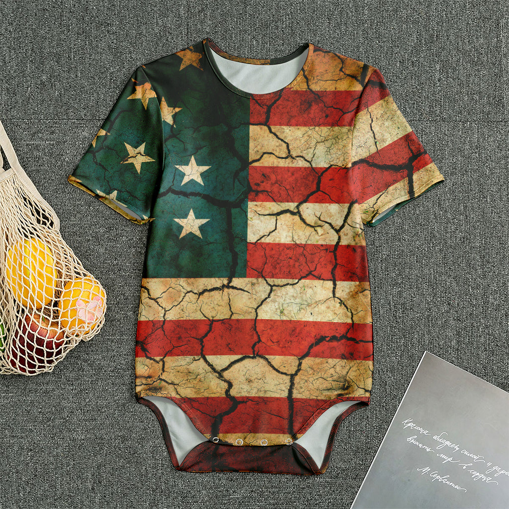Cracked American Flag Print Men's Bodysuit