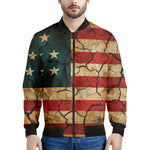 Cracked American Flag Print Men's Bomber Jacket