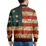 Cracked American Flag Print Men's Bomber Jacket