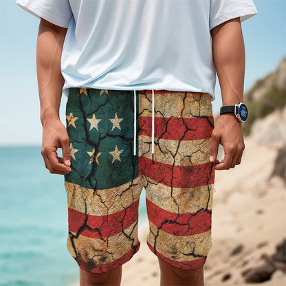 Cracked American Flag Print Men's Cargo Shorts