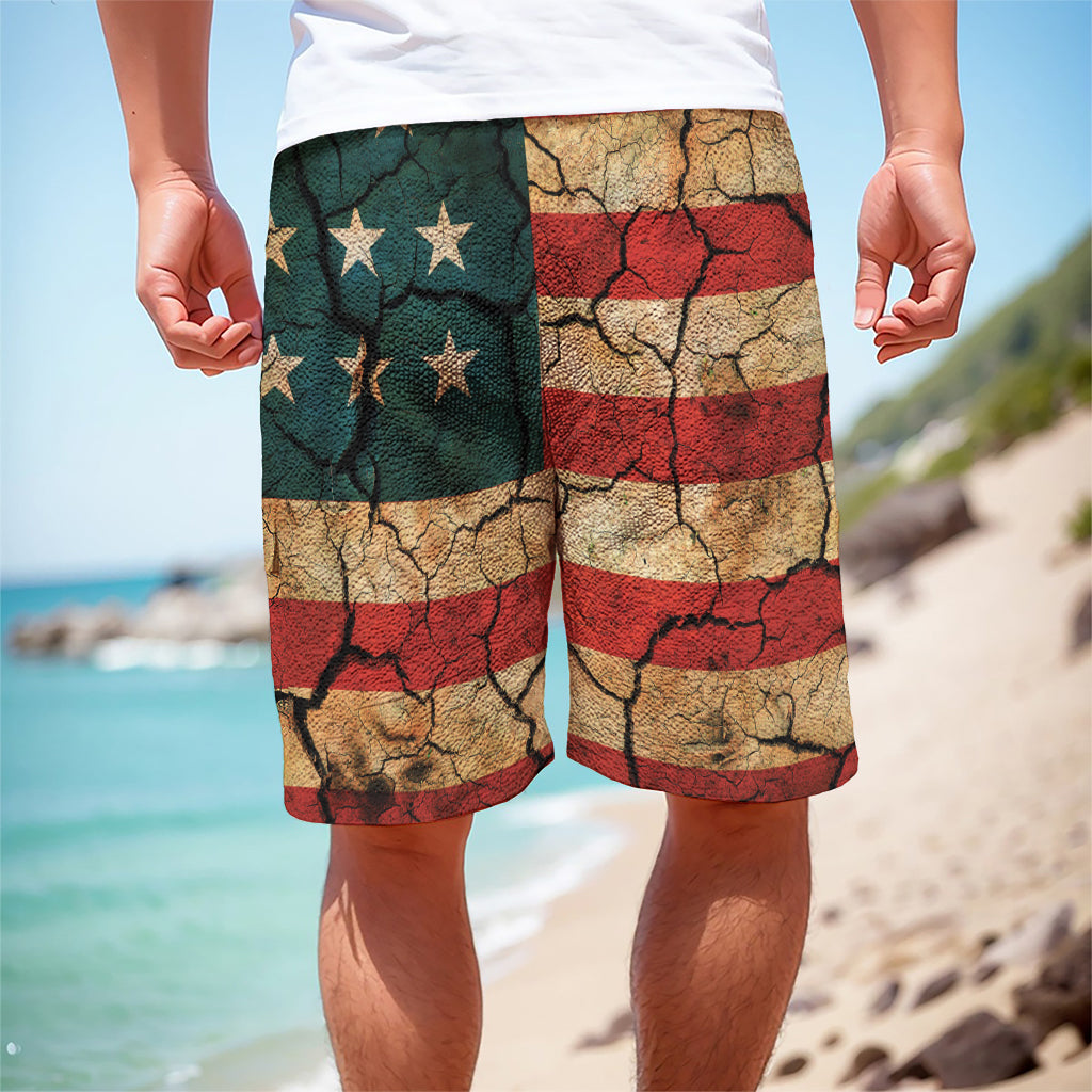 Cracked American Flag Print Men's Cargo Shorts