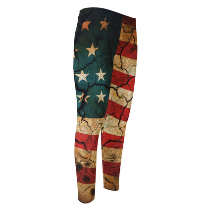 Cracked American Flag Print Men's Compression Pants