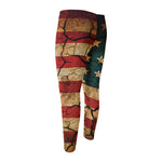 Cracked American Flag Print Men's Compression Pants