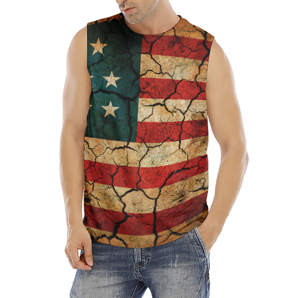 Cracked American Flag Print Men's Fitness Tank Top