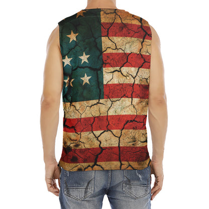 Cracked American Flag Print Men's Fitness Tank Top