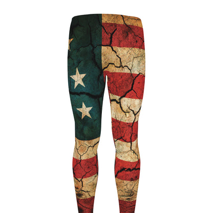 Cracked American Flag Print Men's leggings