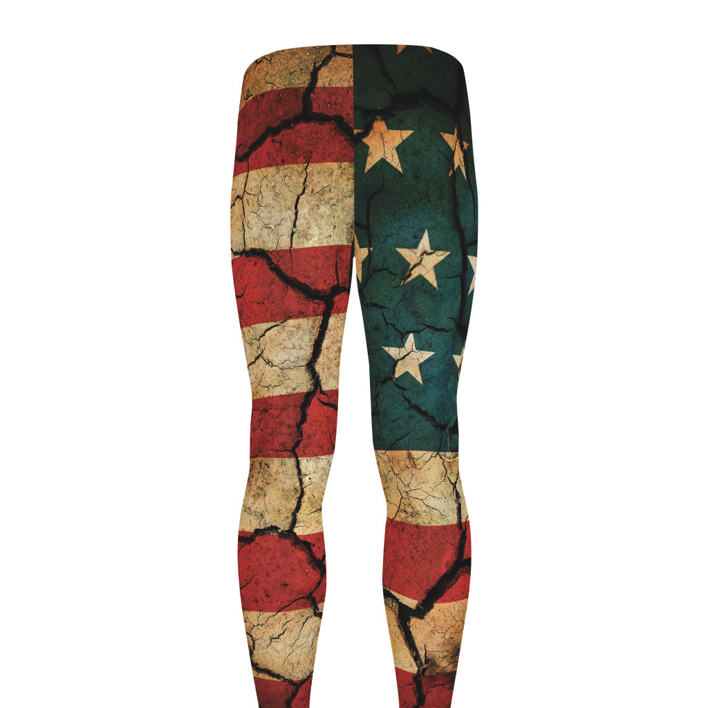 Cracked American Flag Print Men's leggings