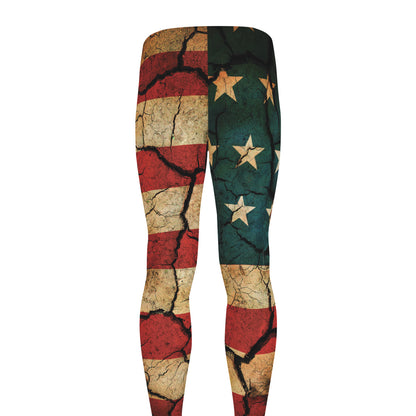 Cracked American Flag Print Men's leggings