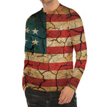 Cracked American Flag Print Men's Long Sleeve Rash Guard