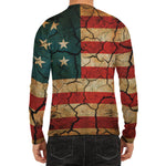 Cracked American Flag Print Men's Long Sleeve Rash Guard