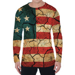 Cracked American Flag Print Men's Long Sleeve T-Shirt