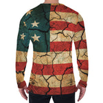 Cracked American Flag Print Men's Long Sleeve T-Shirt