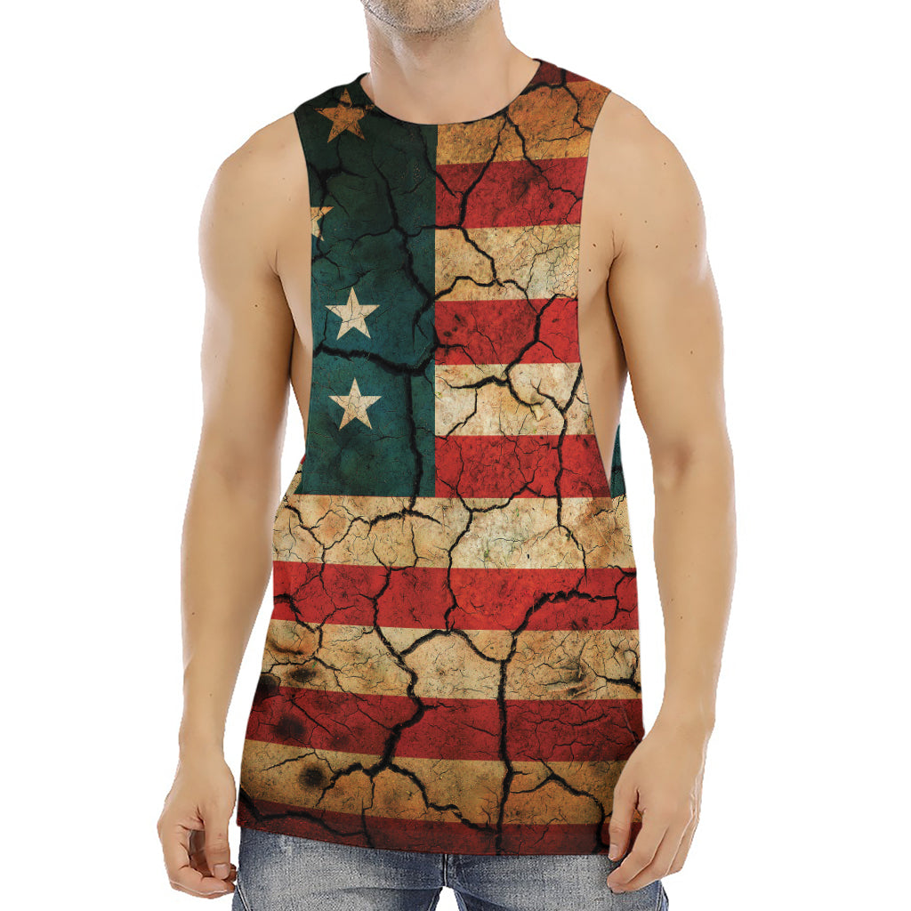 Cracked American Flag Print Men's Muscle Tank Top