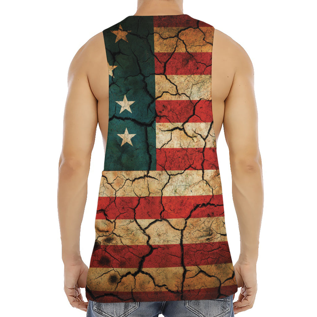 Cracked American Flag Print Men's Muscle Tank Top