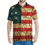 Cracked American Flag Print Men's Polo Shirt