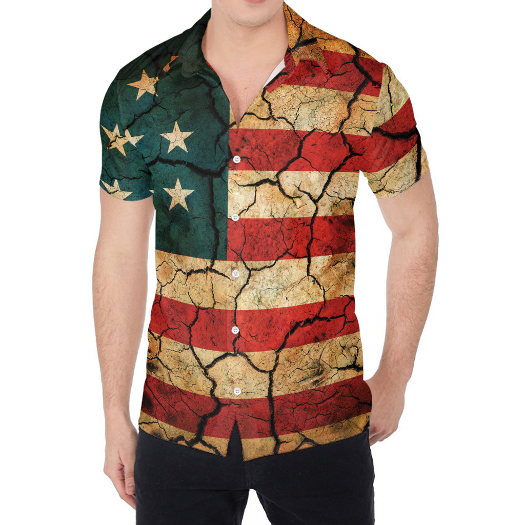 Cracked American Flag Print Men's Shirt