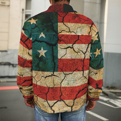 Cracked American Flag Print Men's Shirt Jacket