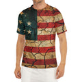 Cracked American Flag Print Men's Short Sleeve Rash Guard