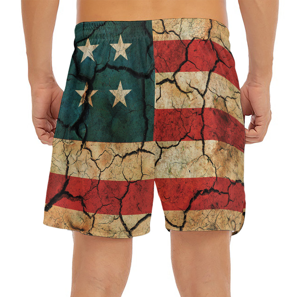 Cracked American Flag Print Men's Split Running Shorts
