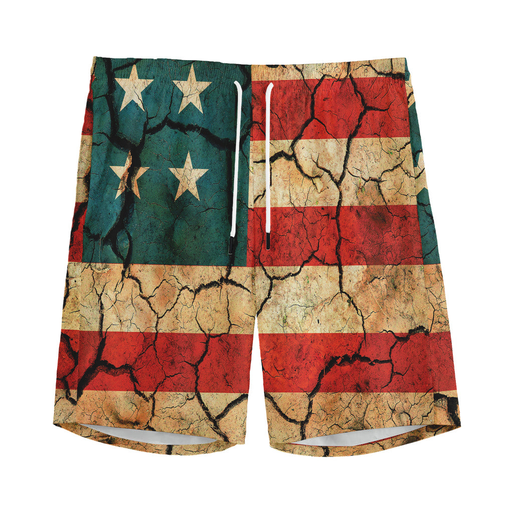 Cracked American Flag Print Men's Sports Shorts