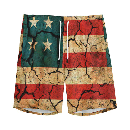 Cracked American Flag Print Men's Sports Shorts