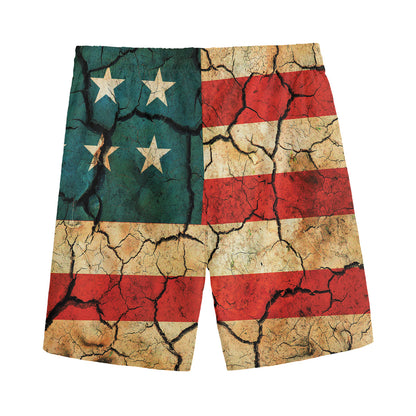 Cracked American Flag Print Men's Sports Shorts