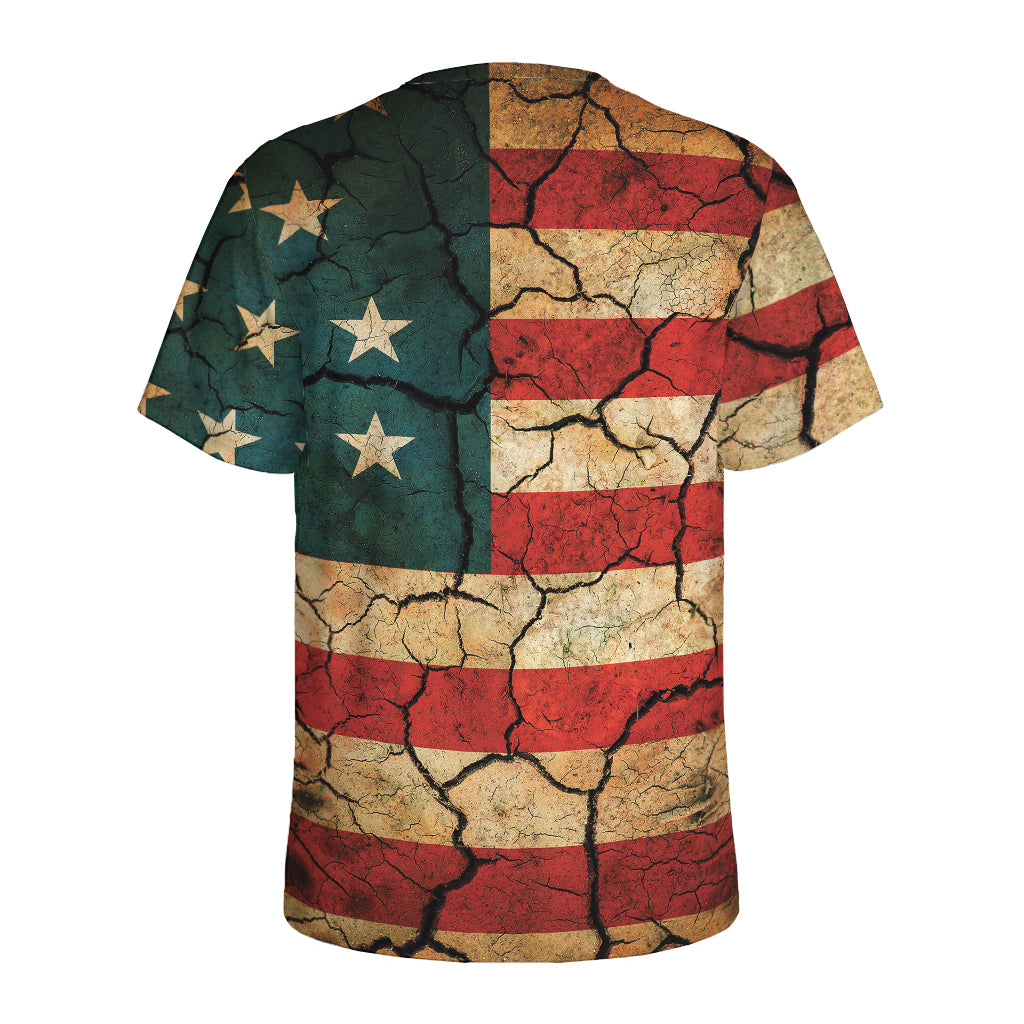 Cracked American Flag Print Men's Sports T-Shirt