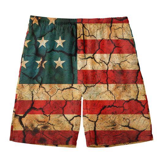 Cracked American Flag Print Men's Swim Trunks