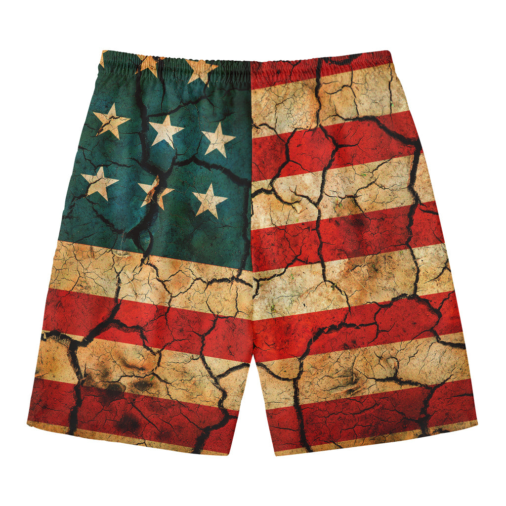 Cracked American Flag Print Men's Swim Trunks