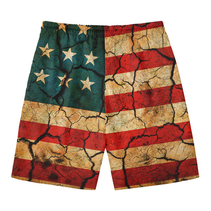 Cracked American Flag Print Men's Swim Trunks