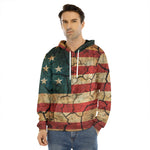 Cracked American Flag Print Men's Velvet Pullover Hoodie